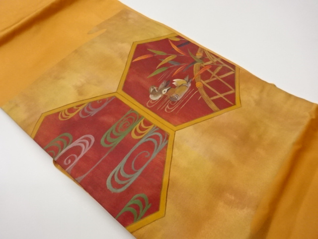 JAPANESE KIMONO / HAND-PAINTED TURTLE SHELL / MANDARIN DUCK / WATER LI